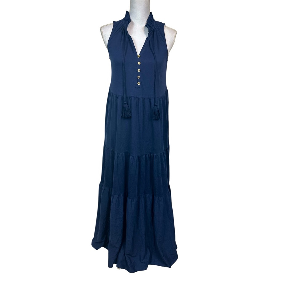 Lilly Pulitzer Malone Navy Blue Cotton Sleeveless Tiered Maxi Dress Size XS NWOT - Picture 2 of 10